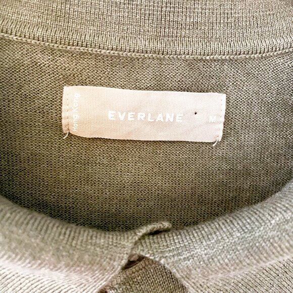 Everlane Men's Moss Green Wool Polo Sweater, Size Medium - Picture 3 of 5